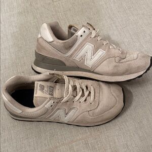 New Balance Taupe and Cream Sneakers